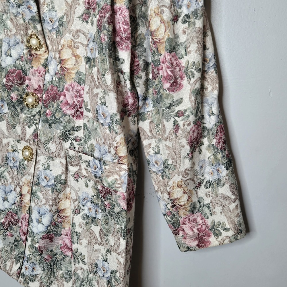 Vtg Stuart Alan Floral Tapestry Blazer Jacket Size 14 Pastel 80s Cottagecore - Picture 6 of 13